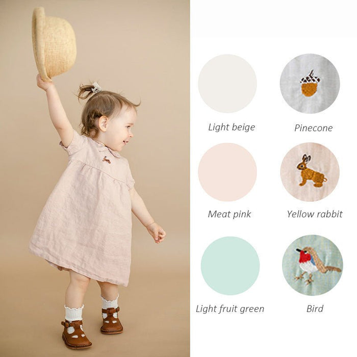 Baby/Toddler Girl Mixed Embroidery Short Sleeve Dress (3 Colors)