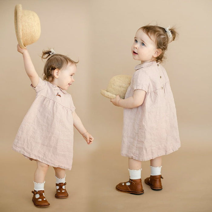 Baby/Toddler Girl Mixed Embroidery Short Sleeve Dress (3 Colors)