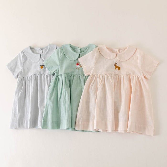 Baby/Toddler Girl Mixed Embroidery Short Sleeve Dress (3 Colors)