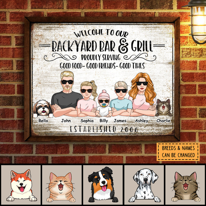 Backyard Bar Sign, Welcome To Our Backyard Bar & Grill, Gifts For Pet Lovers, Personalized Dog & Cat Canvas