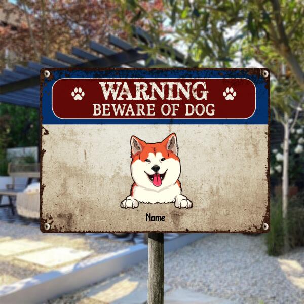 Beware Of Dog Metal Yard Sign, Gifts For Dog Lovers, Funny Warning Sign, Personalized Housewarming Gifts