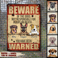 Beware Of Dog Sign, Gifts For Dog Lovers, Not Responsible For Injury Or Death, Welcome Metal Signs