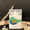Bird Felt Pin in Light Green, Blue and Yellow