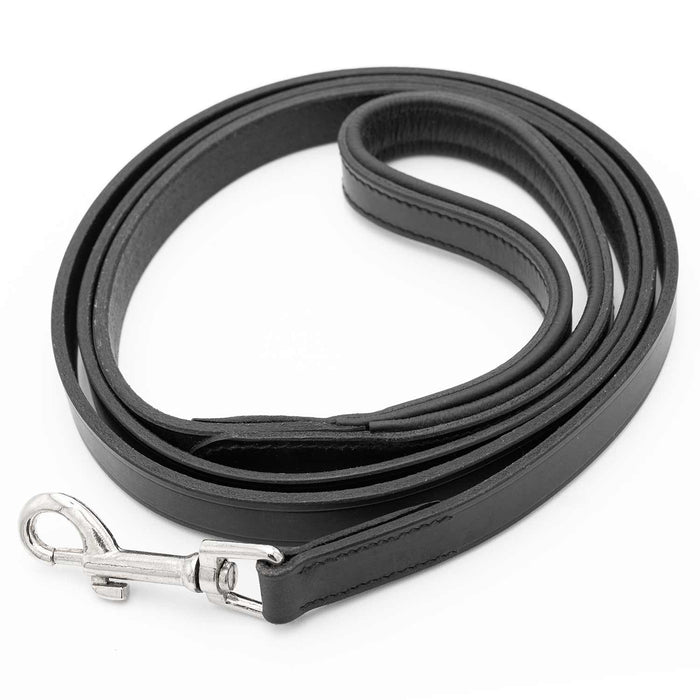 Black Leather Walking Lead with a Padded Handle