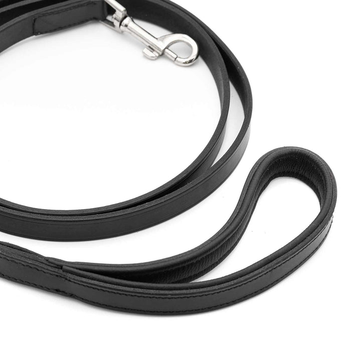 Black Leather Walking Lead with a Padded Handle
