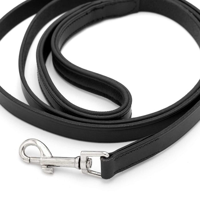 Black Leather Walking Lead with a Padded Handle