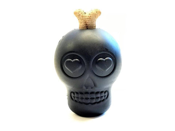 Black Skull Treat Toy with a Fillable Center
