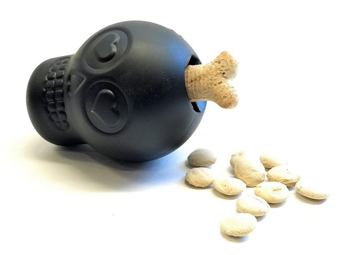 Black Skull Treat Toy with a Fillable Center