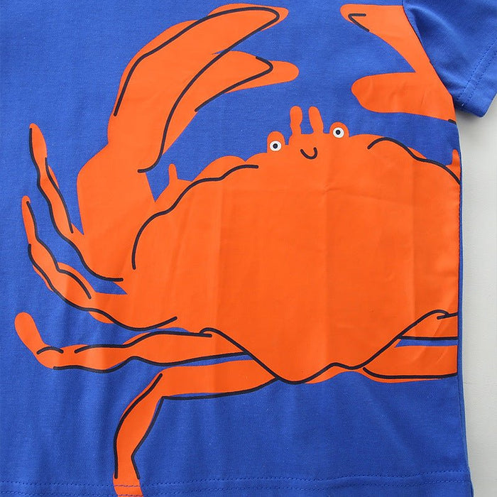 Blue Kids' T-shirt with Orange Crab Print