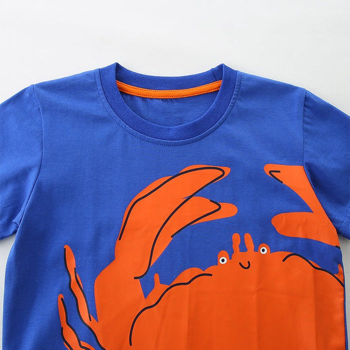 Blue Kids' T-shirt with Orange Crab Print