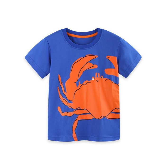 Blue Kids' T-shirt with Orange Crab Print