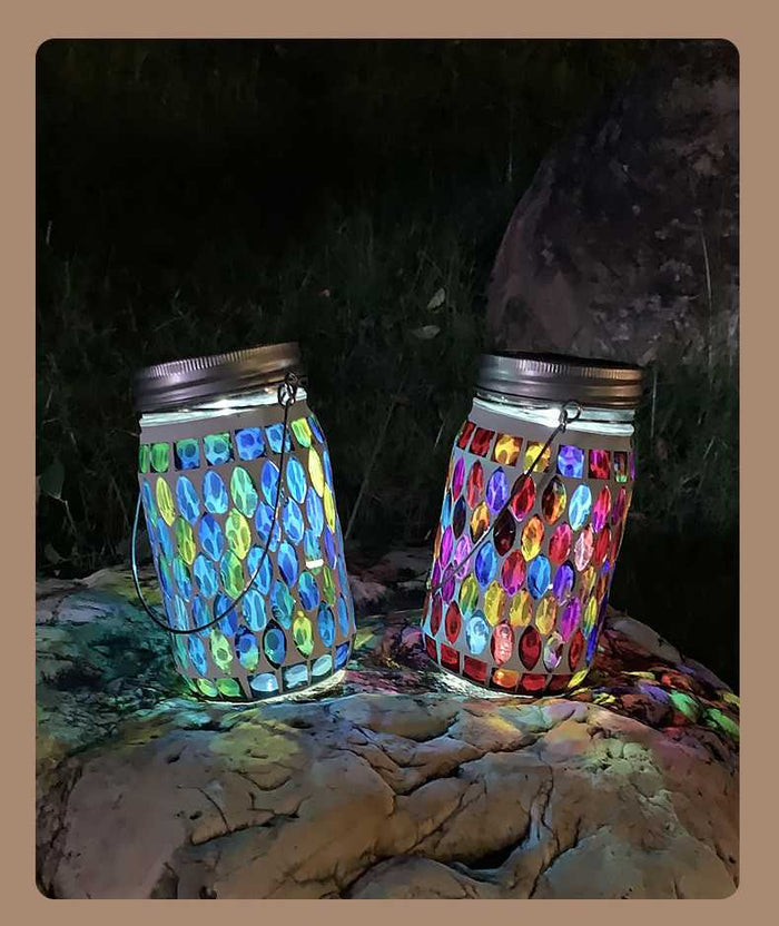 Bohemian Mosaic Solar Glass Lamp Mason Lamp Outdoor Lawn Atmosphere Lamp
