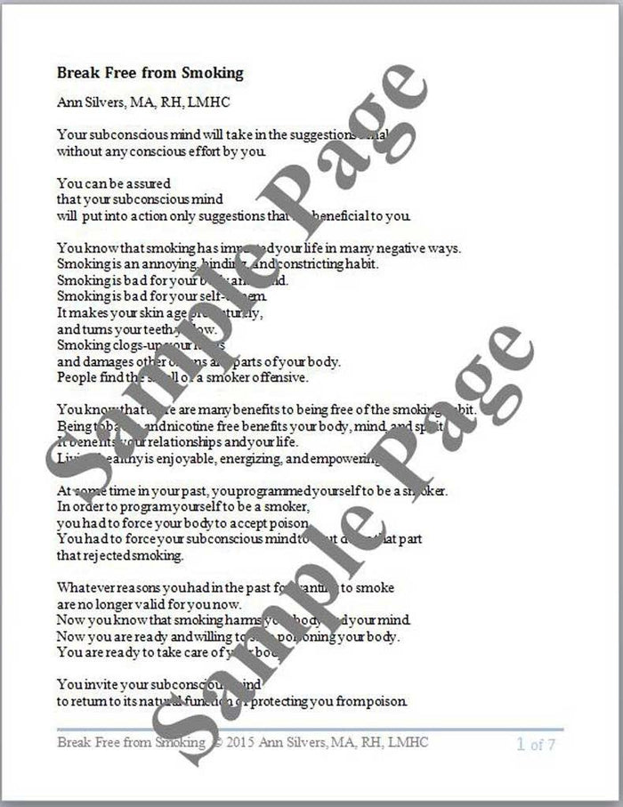 Break Free from Smoking Hypnosis Script (PDF) - Ann Silvers, MA