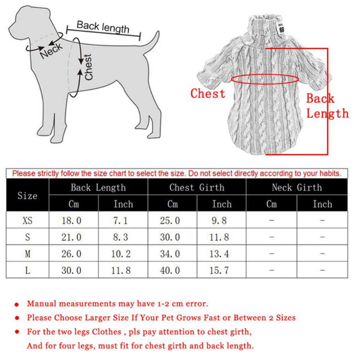 Cable Knit Dog Sweater — Small Pet Turtleneck