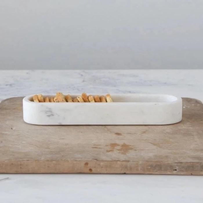 Carrara Cielo Marble Stone Serveware, 11.5"L x 3.25"W x 2"H