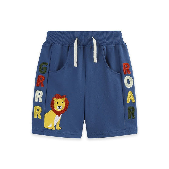 Cartoon Lion Embroidered Boys Summer Shorts