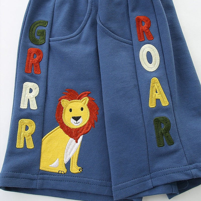 Cartoon Lion Embroidered Boys Summer Shorts