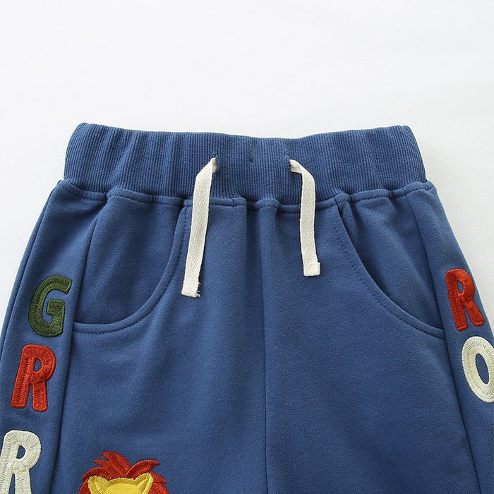 Cartoon Lion Embroidered Boys Summer Shorts