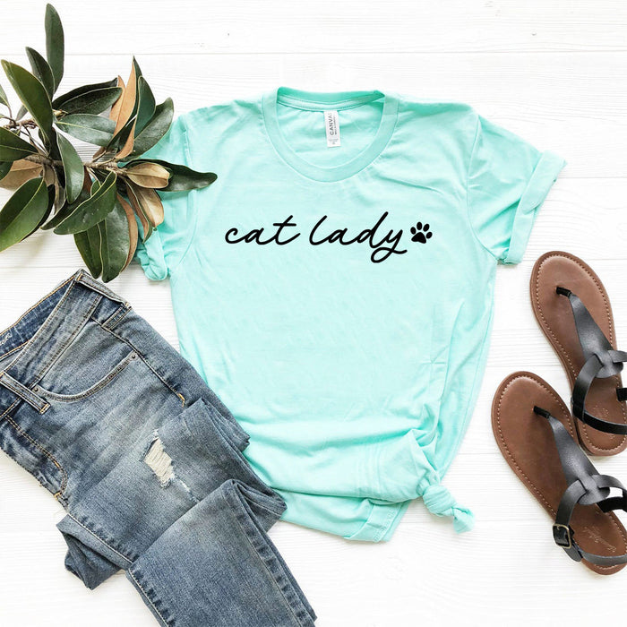 Cat Lady Script and Paw Tee