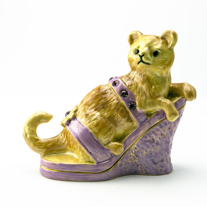 Cat on Purple Shoe Trinket Box