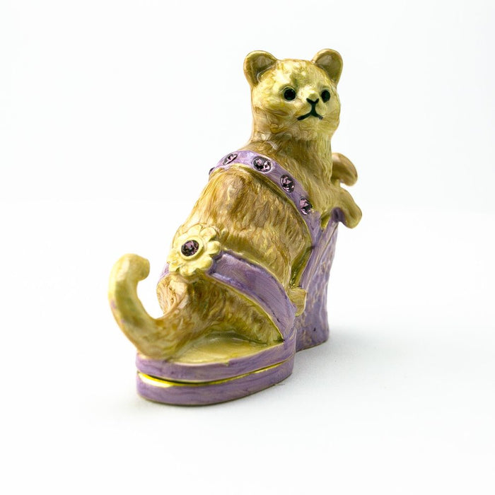 Cat on Purple Shoe Trinket Box