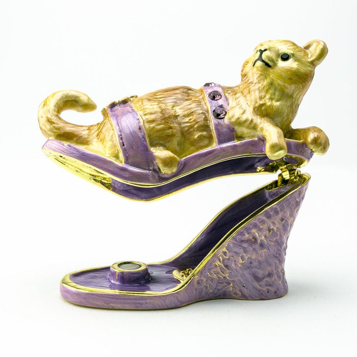 Cat on Purple Shoe Trinket Box