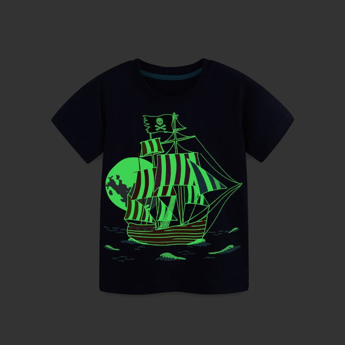 Children's Short-Sleeve Sailing Boat Cartoon Print Set