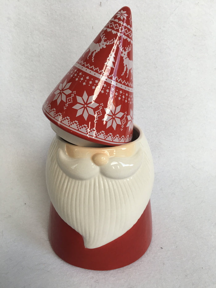 Christmas Argyle Hat Santa Gnome Ceramic Jar