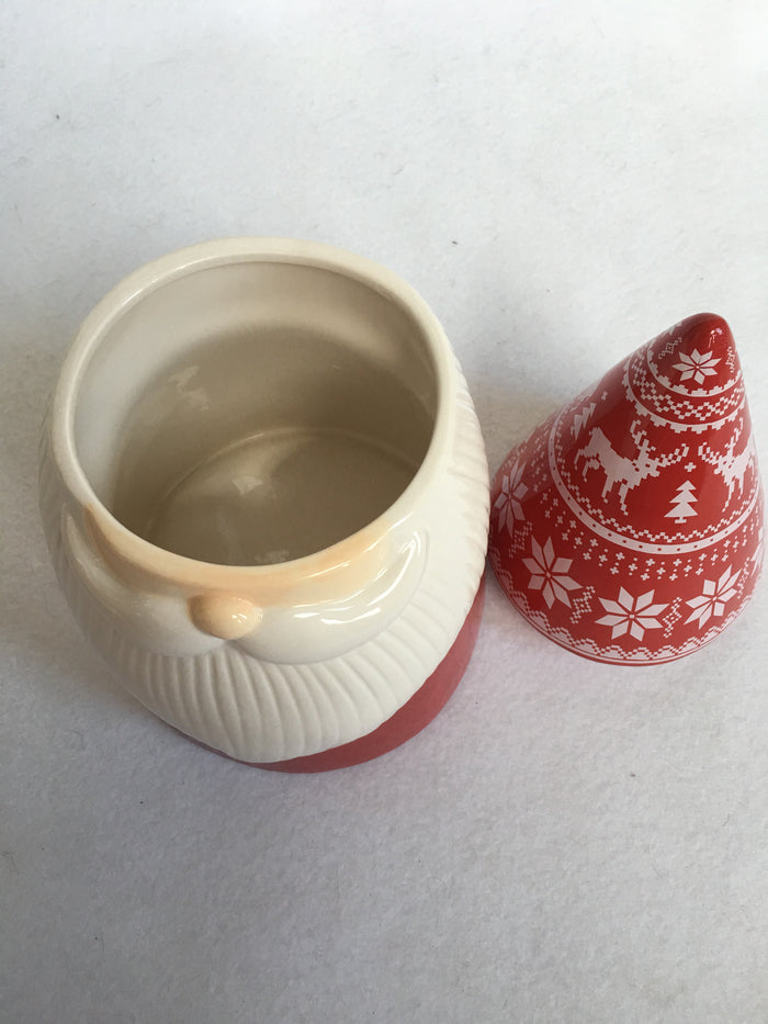 Christmas Argyle Hat Santa Gnome Ceramic Jar