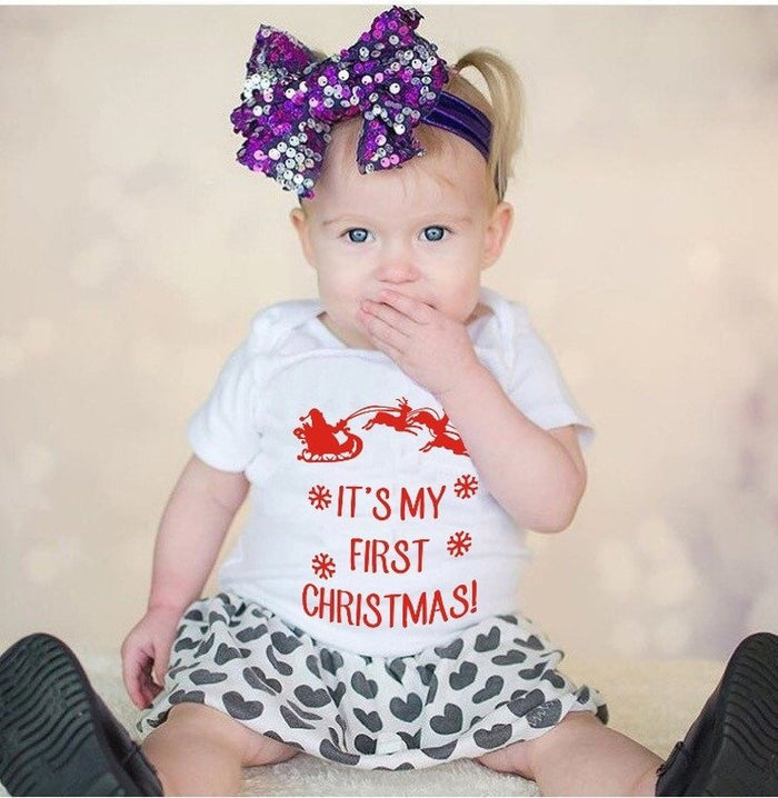 Christmas Baby Letter Print Short-sleeve Jumpsuit