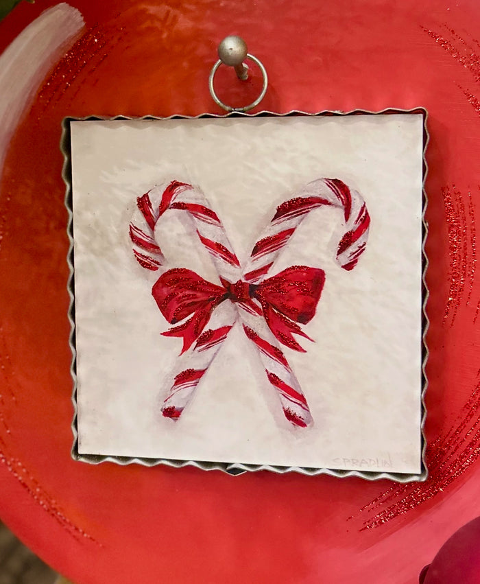 Christmas Candy Canes with Red Bow Mini Print