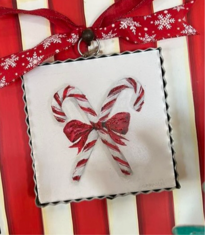 Christmas Candy Canes with Red Bow Mini Print