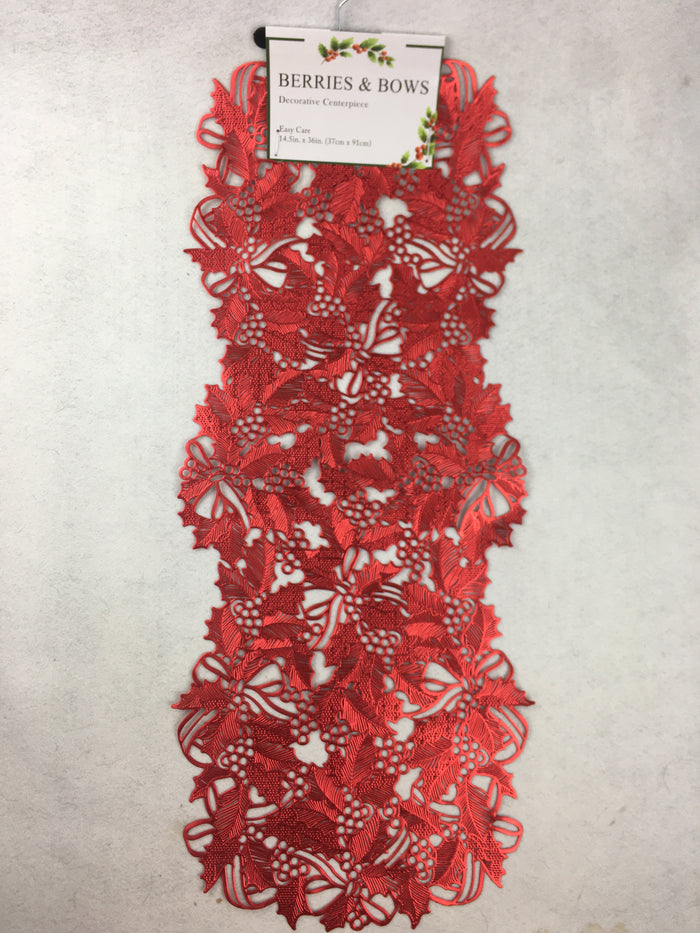 Christmas Easy Care Poinsettia Leaves and Berries Centerpiece Runner