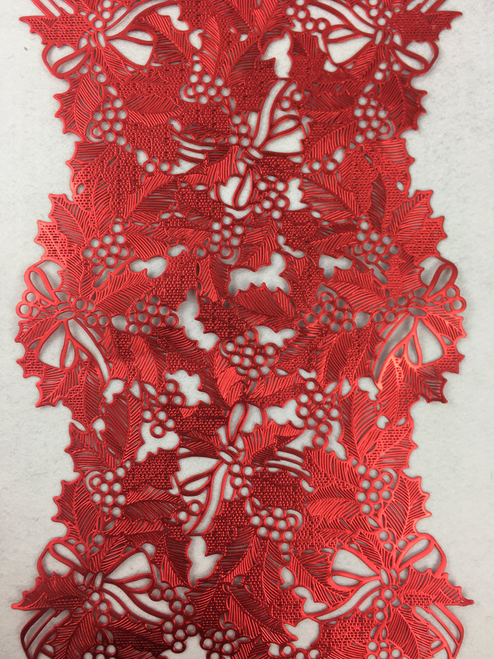 Christmas Easy Care Poinsettia Leaves and Berries Centerpiece Runner
