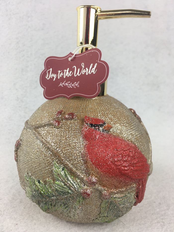 Christmas Glittered Red Cardinal and Gold Soap Dispenser