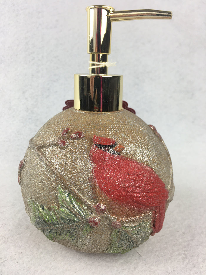 Christmas Glittered Red Cardinal and Gold Soap Dispenser