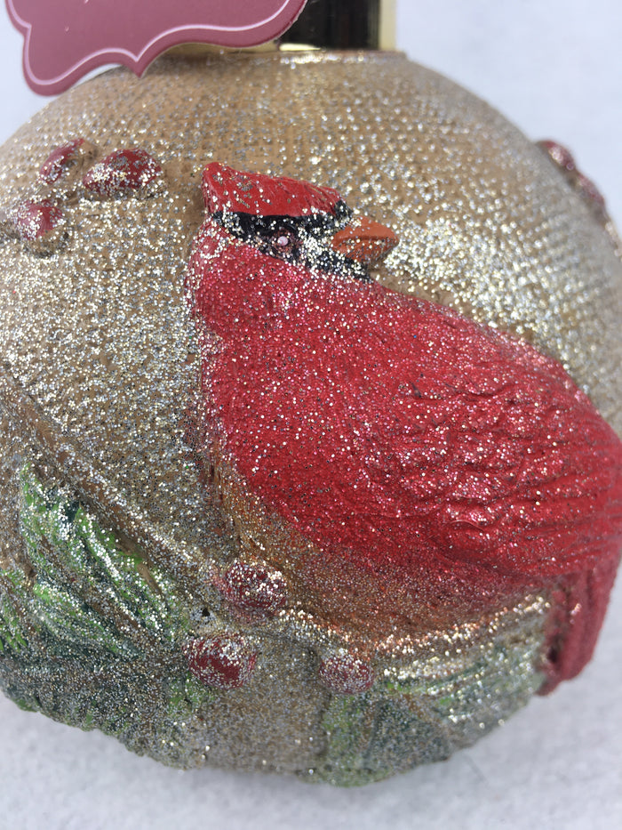 Christmas Glittered Red Cardinal and Gold Soap Dispenser