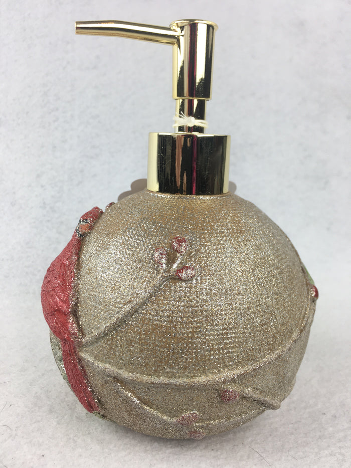 Christmas Glittered Red Cardinal and Gold Soap Dispenser