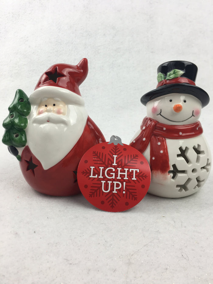 Christmas Santa or Snowman Light Up Ceramic Display