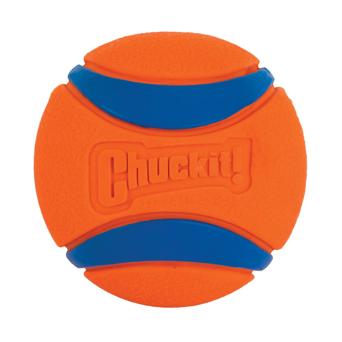 The Chuckit! Sport Launcher & Fetch Toy Set by Chuckit includes an orange and blue rubber ball featuring a textured surface and the iconic Chuckit! logo, designed for ergonomic grip and hands-free pickup with the launcher.
