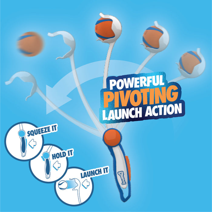 The Chuckit! Ultra Ball Launcher 18" Medium by Chuckit! launches balls with a pivoting arm. Squeeze the handle, load the tennis ball, and release to fetch—Powerful Pivoting Launch Action for endless dog play. Includes one tennis ball.
