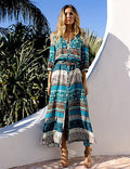 Cotton Tunic Dress - Graphic Split / Print Maxi V Neck / Summer - 64 Corp