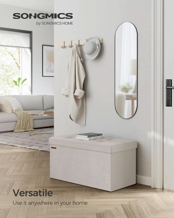 Cream White Foldable Storage Ottoman Bench 15x30x15-2