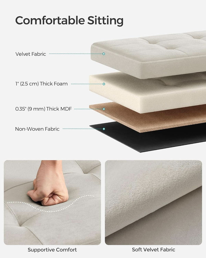 Cream White Foldable Storage Ottoman Bench 15x30x15-3