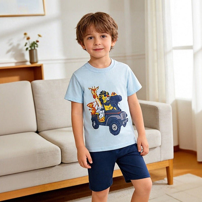 Cute Boy's Animal Jeep Graphic Tee and Shorts Set