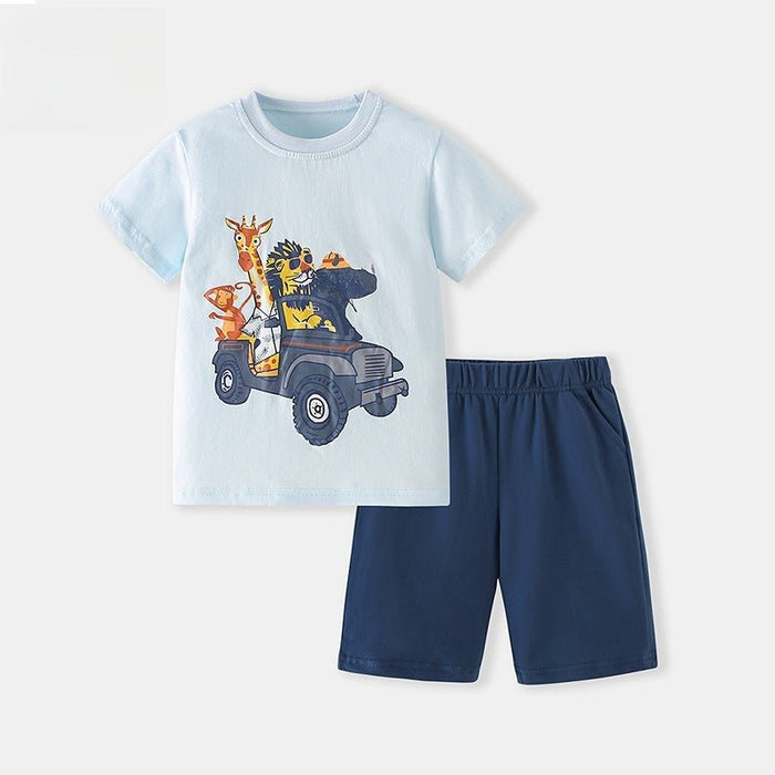 Cute Boy's Animal Jeep Graphic Tee and Shorts Set