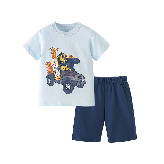 Cute Boy's Animal Jeep Graphic Tee and Shorts Set