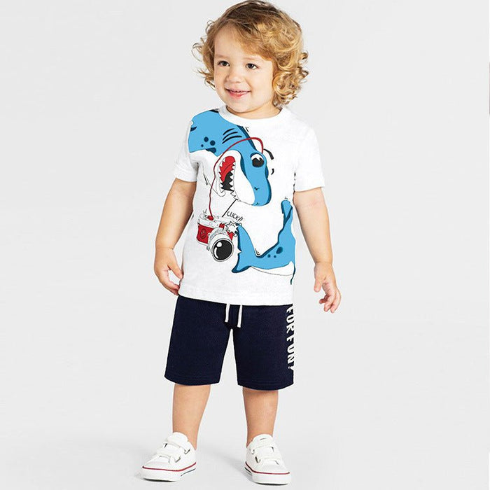 Cute Cartoon Shark Pattern T-shirt and Shorts Set