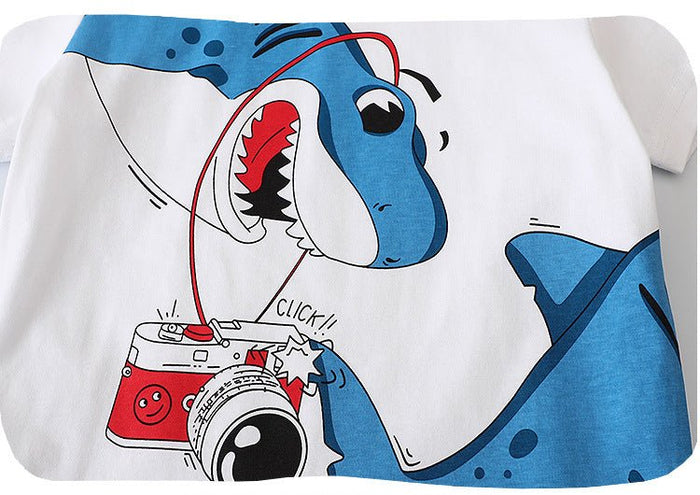 Cute Cartoon Shark Pattern T-shirt and Shorts Set