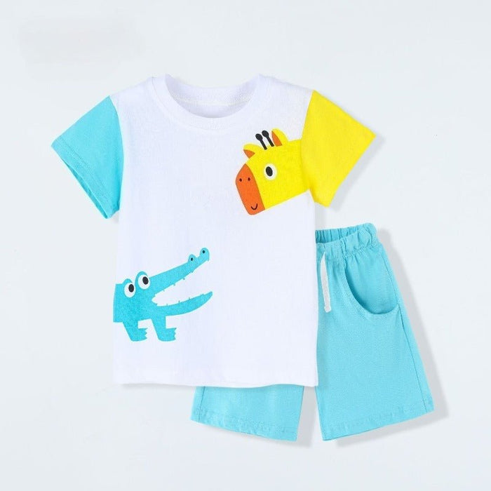 Cute Giraffe & Crocodile Print Kids Summer Set